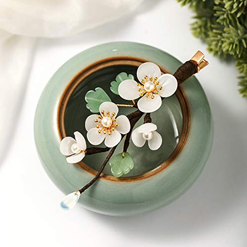 2DB Aranyos Kínai Haj Klipek Kínai Virág Hajtűket Gyöngy Virágos Kiegészítők Klasszikus Fehér Szilva Arany Hajcsat