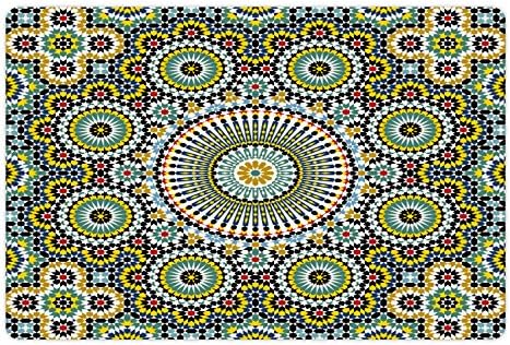 Lunarable Orient Pet-Mat az Étel, a Víz, a Marokkói Közel-Keleti, Keleti Hagyományos Vintage Mozaik Motívum, Téglalap Csúszásmentes