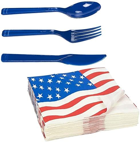 Ruluti 1set Amerikai Zászló Hazafias Papír Edények Függetlenség Napja Asztali Zászló Tányért, Szalvétát Kanalak Poharak