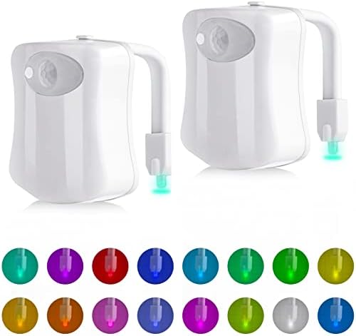 Wc Fény, Mozgás Érzékelő, 2 Csomag Wc-csésze Fény 8 Szín LED-es Éjszakai Fény, elemes mozgásérzékel a Fürdőszobában, Mosdó,