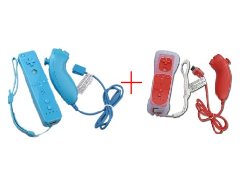 Nintendo Wii Remote, valamint Nunchuck Controller Combo - Kék+ Piros (Nem Oem)-magában Foglalja a Szilikon Ujjú, Csukló Pánt