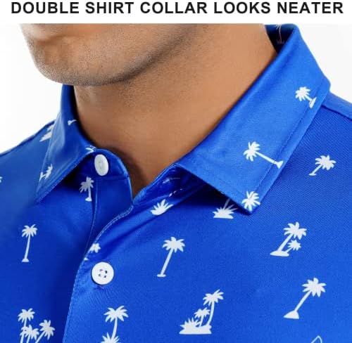 DEOLAX Mens Golf Pólók Divat Hawaii Teljesítmény Száraz Fit Nedvesség Wicking Mens Polo Pólók Rövid Ujjú