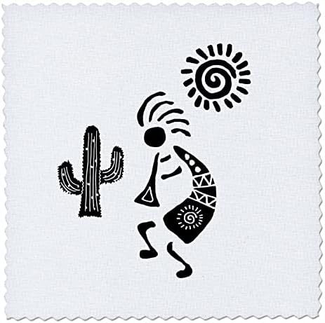 3dRose Vicces, Aranyos Kokopelli Táncos Játszó Kürt, a Nap, a Kaktusz - Paplan Négyzetek (qs-362928-10)