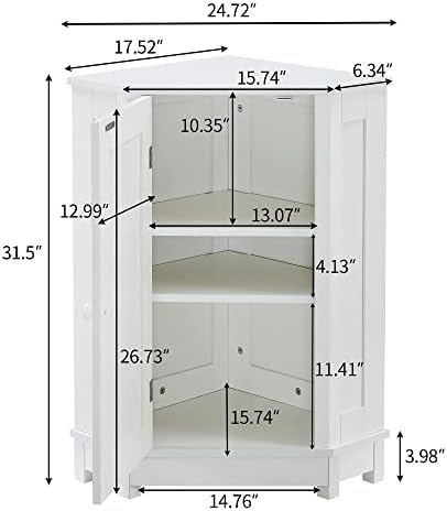 Fehér Fürdőszoba Szekrény Háromszög Sarokban Tároló 17.5 L X W 31.4 H Modern MDF Natúr Állítható Polcok
