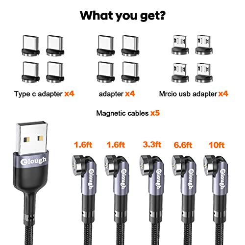 Mágneses Töltés Kábel 5-Pack (1.6/3.3/3.3/6.6/10FT) - 540° - os, Forgó, 3 az 1-ben Mágneses Telefon Töltő Kábel, LED - es 90° - os Szögben