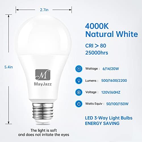 M MayJazz 3 Mód, LED Izzók 50 100 150 Watt Egyenértékű,A21 Három Módon Izzók 4000K Természetes Fehér,6-14-20W,E26 Meduim Alap,4