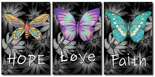 LoveHouse Színes Pillangó Wall Art Inspiráló Idézet Vászon Kép, Sárga, Kék, Lila, Pillangó Szürke Virág Fekete Fehér Virágos Mű Modern lakberendezési