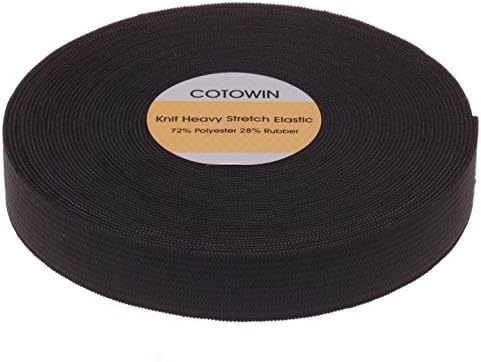COTOWIN 1-inch Széles, Fekete Nehéz, Kötött, Nehéz Rugalmas (10 Méter)