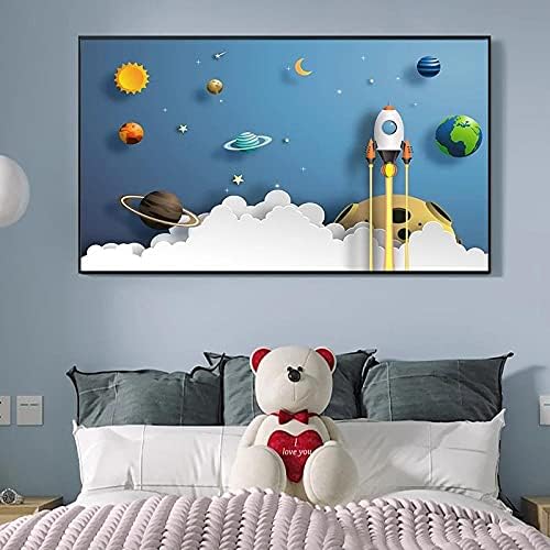 DFGRHG Modern, Egyszerű Tér-Űrhajós Festmény Földön gyerekszoba Fiú Hálószoba Festés Nappali Dekoratív-60x90cm（nincs Keret）