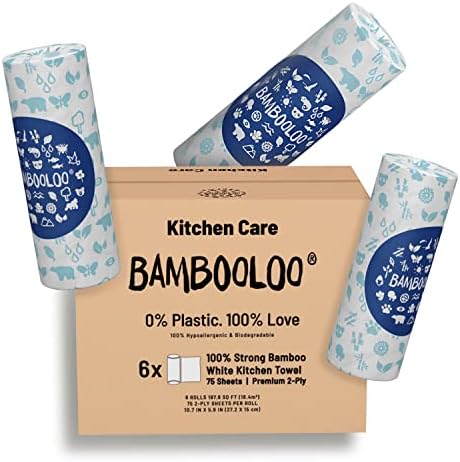 Bambooloo Konyha Roll, Szűz Bambusz Teljes kéztörlőpapír Tekercs, 2 Rétegű Plus Fa Ingyenes Környezetbarát Papír Törölköző,