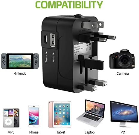 Utazási USB Plus Nemzetközi Adapter Kompatibilis LG X Teljesítmény (Nemzetközi) Világszerte Teljesítmény, 3 USB-Eszközök c típus, USB-A