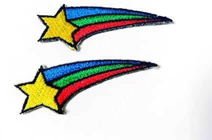 Készlet 2 db. Mini Rainbow Meteor Csillag Aranyos Rajzfilm Logó a Kabát Póló Varrni Vas a Hímzett Applied Jelvény Jel Javítás Ruházat