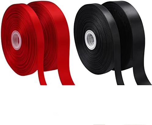 Piros, illetve Fekete Szatén Szalag Kombináció - 2 Tekercs (1×50 Méter 1/2×50 Yard) Minden Szín