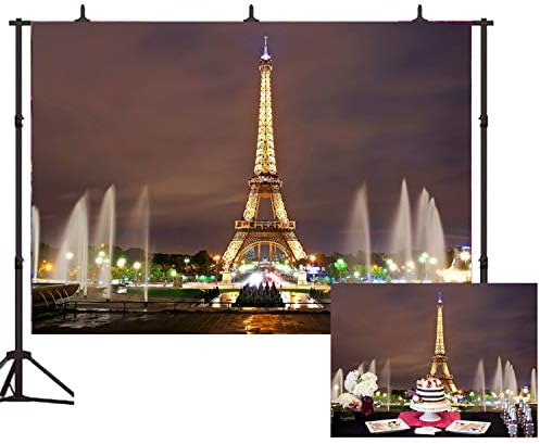 Párizs Hátteret, Párizs Wall Art Poliészter Gobelin Eiffel-Torony Párizs Város Éjszakai Szökőkút Fotó Banner Háttér 7x5ft Nappali Lány