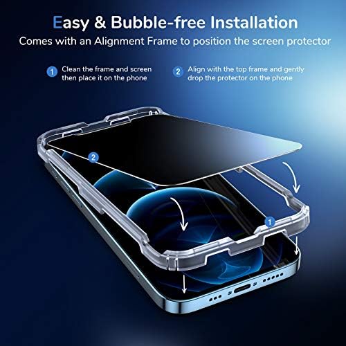 Syncwire Adatvédelmi képernyővédő fólia iPhone 12 Pro Max 6.7 [2-Pack], Anti-Spy Edzett Üveg Film Automatikus Igazítás Eszköz [9H Keménység,