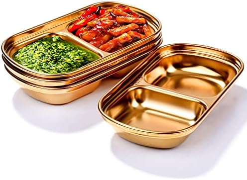 Swlthwen Rozsdamentes Acél koreai Stílus Ízű Étel szójaszósz Étel Készlet 4, Arany Mártás Étel Hot Pot Fűszerezés Étel Szósz Étel