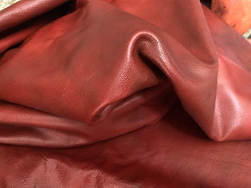 Antik Prémium Minőségű Tehén Bőr Lap (8.5x12) Teljes Kiőrlésű Vintage Stílusú Bőr Behozatali AA Osztályos Elrejtése (Antigue Piros)