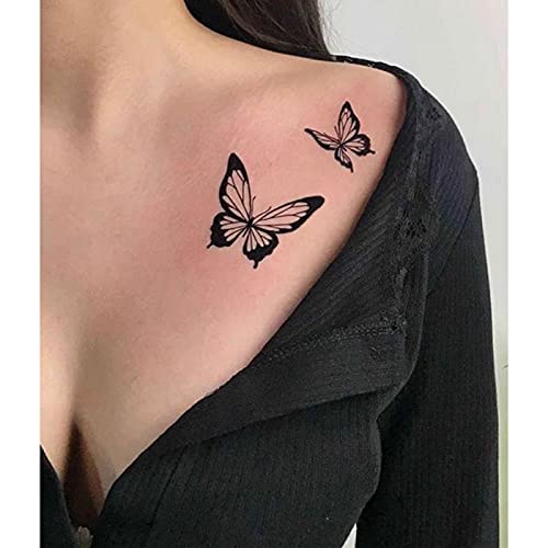 5 Db Fekete-Fehér Pillangó Tetoválás Matricák Váll, Kulcscsont Szexi