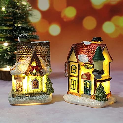 Karácsonyi Led Karácsonyi Jelenet Házakat a Faluban Dísz Mini Gyanta Ház, LED LuminousTabletop Dekoráció(I)