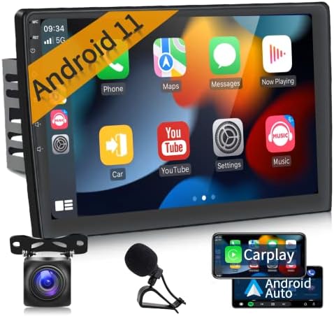 Hikity Android 11 Autó Sztereó Rádiós, Vezeték nélküli Apple CarPlay Android Auto,10.1 Hüvelykes érintőképernyő autórádió GPS Navigációs WiFi,