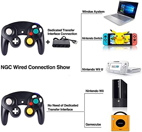 Railay 4 Csomag Gamecube Vezérlő a Csomag 4 hosszabbítót, valamint egy 4-Port Adapter Kapcsoló PC, Wii U Konzol (Black&Red&Blue&Ezüst), (Felújított)