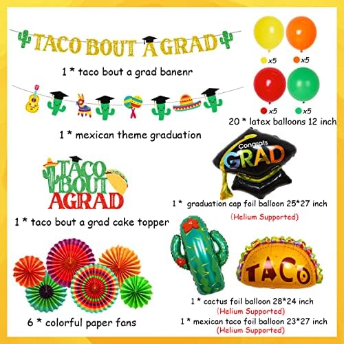 Taco Lenne, Ballagási Dekoráció, Mexikói Érettségi Parti Dekoráció - Banner Torta Topper, Érettségi Garland, Papír Rajongók,