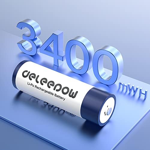 Deleepow Újratölthető AA Elem 1,5 V 3400mWh 4 Csomag LCD Töltő 9V Tölthető Akkumulátorok 650mAh USB 9V Lithium Akkumulátor 2 Csomag USB-C
