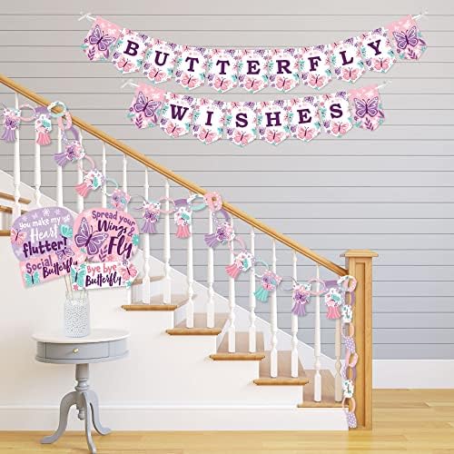 Nagy Dot a Boldogság Gyönyörű Pillangó - Banner képek Dekoráció - Virág Baba Zuhany vagy Születésnapi Kellékek Kit - Doterrific