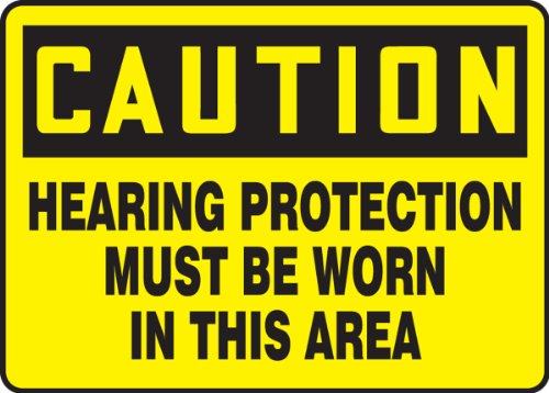 Accuform MPPE434VP Tábla:Vigyázat hallásvédő felszerelést Kell Viselni Ezen a Területen, 7 Hossz x 10 Szélesség x 0.055 Vastag, Műanyag,