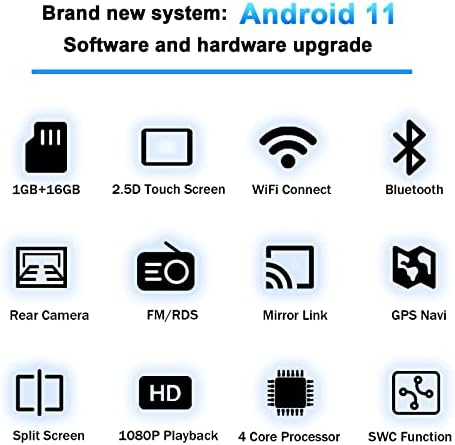 7 Inch Dupla Din Android 11 Autó Sztereó érintőképernyő autórádió, Bluetooth, GPS, Navigáció, WiFi, Tükör Link, FM/RDS Rádió/Aux-in