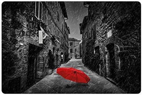 Ambesonne Fekete-Fehér Pet-Mat az Étel, a Víz, a Vörös Esernyővel a Sötét, Szűk Utcában, Toszkána, Olaszország, Esős Tél, Téglalap