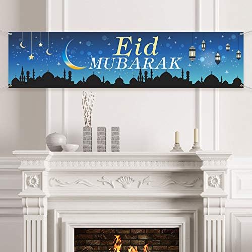 Eid Mubarak Dekoráció Banner - Muzulmán Ramadan Parti Kellékek Dekoráció, Kék Eid Mubarak Ünnepi Dekoráció Muszlim