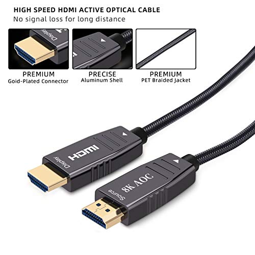 8K Optikai Szál HDMI 2.1 Kábel 65FT, UHD HDR 8K 48Gbps,8K@60Hz 4K@120Hz Dinamikus HDR 10, eARC,HDCP2.2, 4:4:4 Kompatibilis a PS4,TV