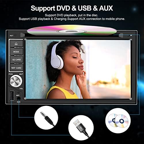 Dupla Din autórádió, DVD Lejátszás 6.2 hüvelykes érintőképernyő Bluetooth 4.2 Audio Apple CarPlay Android Auto Támogatás FM Rádió-USB