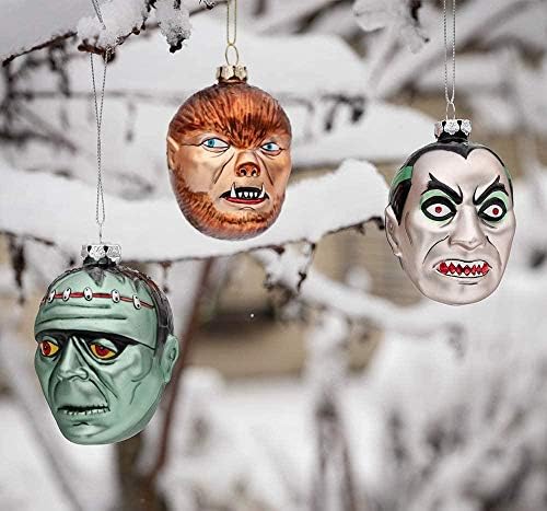 Archie McPhee 3 Szörnyek Fújt Üveg, Karácsonyi Díszek! - Drakula, Vérfarkas Frankenstein, Csontváz Szín