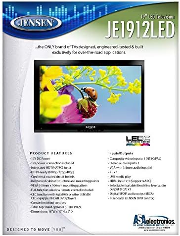 Jensen JE1912LEDWM HD Ready (1080p, 720p, 480p) 19 Hüvelyk 12V DC RV LED TV Beépített HDTV (ATSC) Tuner, 1366 x 768, Full HD, Dual