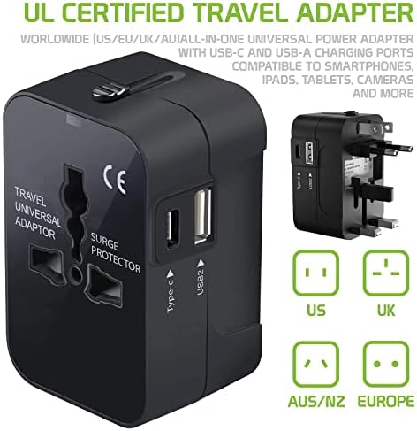 Utazási USB Plus Nemzetközi Adapter Kompatibilis Alcatel Verso Világszerte Teljesítmény, 3 USB-Eszközök c típus, USB-A Közötti Utazás USA/EU/AU/NZ/UK/CN