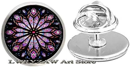 Ólomüveg Ablak Kitűző Bross,Rose Ablak Szecessziós Bross, A Notre Dame Rose Ablak Art, Pin Katolikus Ékszerek,M370