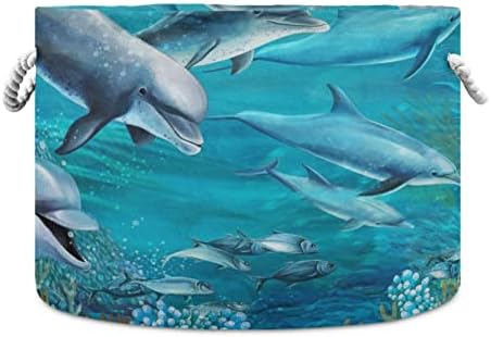 ALAZA Delfin Az Óceán Nagy Tároló Kosár a Játékoknak ruhatároló Bin Doboz Óvoda Szennyestartó Kosár Nagy Összecsukható Szennyesben fogantyúval,