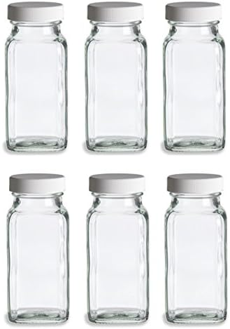 Nakpunar francia Négyzetméter Üveg Fűszer Üvegekbe Shaker Fitmens, Sapkák (6, 6 oz Fehér)