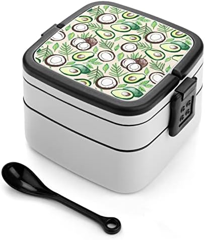 A kókusz az Avokádó Művészeti Ebédet Hordozható Double-Layer Bento Box Nagy Kapacitású Ebéd Tartály Élelmiszer-Tartály Kanál