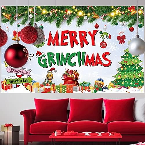 Grincs a Karácsonyi Parti Dekoráció, Boldog Grinchmas Hátteret, Banner, Nagy Méretű Karácsonyi Hátteret, Grinchmas Karácsonyi Ünnepi