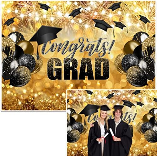 Avezano Congrats Grad Hátteret Fekete-Arany Csillogó Érettségi Party Dekoráció, Fotózás Háttér Osztály 2023 Ünnepség, Bál, Party