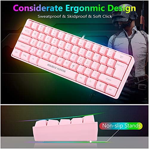 60% RGB Gaming Billentyűzet,61 Kulcsok RGB Háttérvilágítású Vezetékes Gaming Keyboard/Office Mini Billentyűzet, PC/Mac/Linux/Laptop(Rózsaszín)
