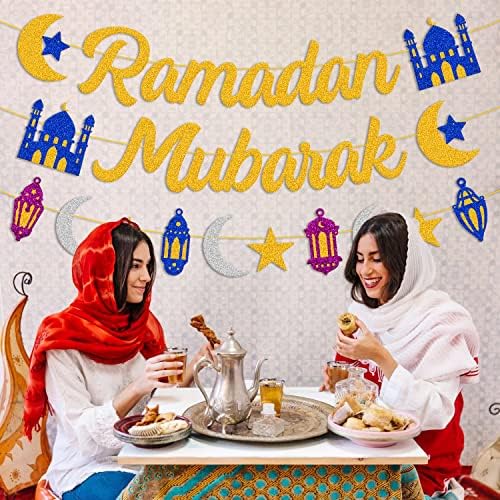 Ramadán Mubarak Banner Ramadan Csillag, Hold Lámpás Kastély Téma felszerelés Muszlim Iszlám Ramadan Kareem Fesztivál Ünnepi Parti Dekoráció