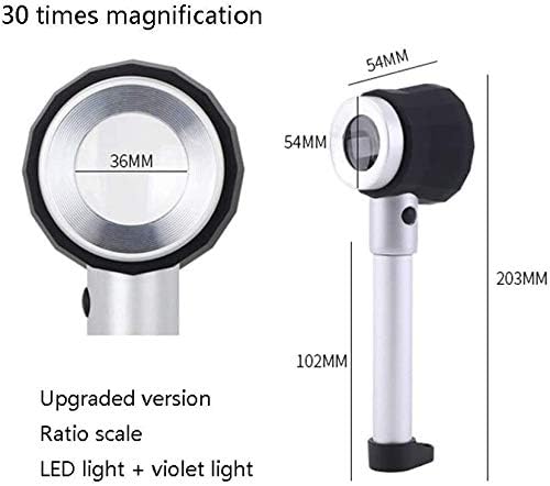HUANGXING - Nagyító Fény HD Kézi Nagyító 45 X Nagyító Skála LED Lámpák Nagy Nagyítás Magnifier többfunkciós Nagyító Látás Támogatás