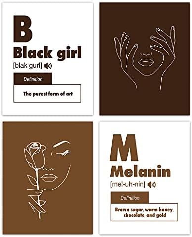 HUYAW Afro Fekete Nő, Lány Melanin Fal Művészi Nyomatok Készlet 4, Inspiráló Plakátok Ajándékok Fekete Nők, Lányok, Szoba,