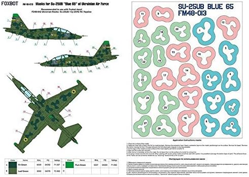 Maszkok Su-25UB Kék 65, Ukrán légierő, Lóhere Álcázás (Használd a & Foxbot Matrica) Skála 1/48 Foxbot FM 48-013