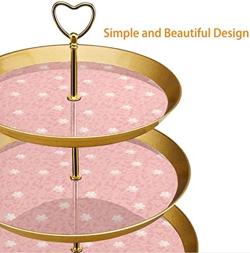 Muffin Állvány 3 Tier Cupcake-Torony Kijelző, Kis Fehér Virágos Willow Rózsaszín Műanyag Desszert Állni Tészta Rack Baby Shower Esküvői