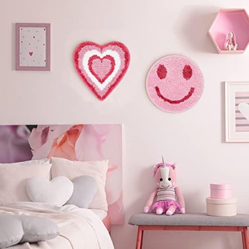 2 Darab Tűzött Preppy Room Decor Rózsaszín Szív Alakú Lány Szoba Dekoráció Lóg Aranyos, mosolygós Arccal Preppy Hálószoba Decor
